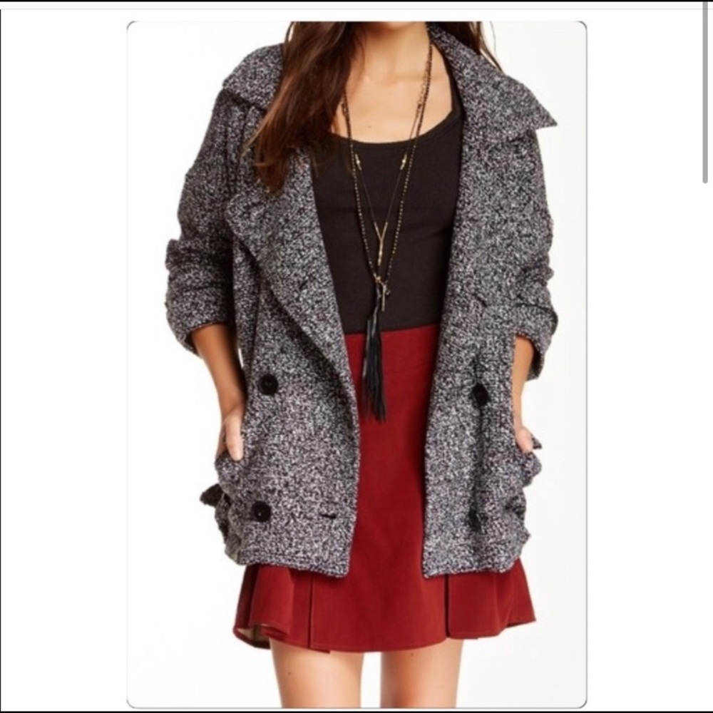 Black white slouchy textured wool coat 🧥